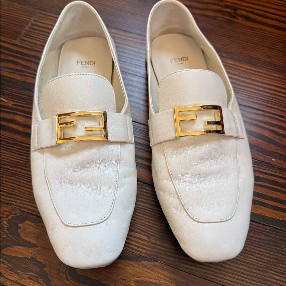 Fendi Baguette White Leather Loafers